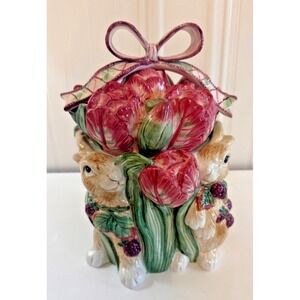 Vintage Fitz And Floyd‎ Blackberry Rabbit Cookie Jar With Lid Easter Bunny Box